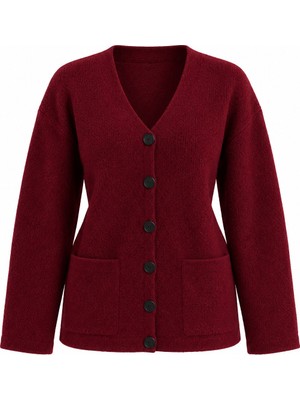 Laluvia Bordo Çift Cepli Selanik Hırka - 2Y04622