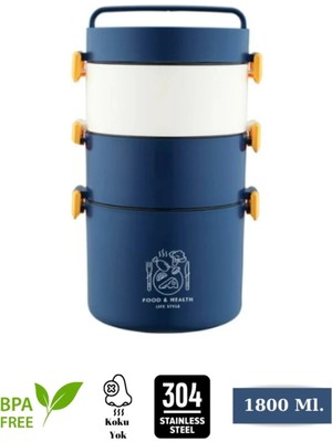 Maison Luré 1800 ml Üçkatlı Paslanmaz Çelik Sefer Tası Yemek Kabı