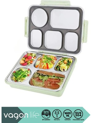 Maison Luré 1600ML Tek Katlı 5 Bölmeli Sızdırmaz Paslanmaz Çelik Yemek Kutusu Yemek Kabı