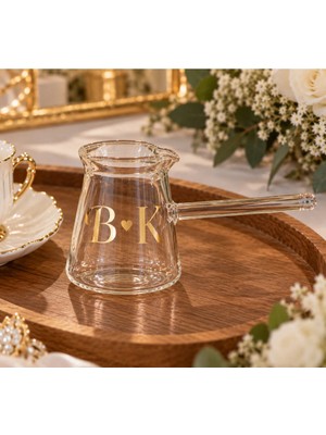 Zarif Souvenirs Isimli Damat Cezvesi , Baş Harf Yazılı Cam Cezve , Söz Nişan Cezvesi