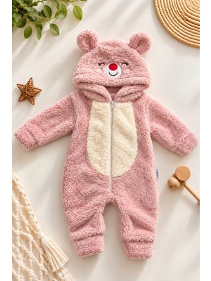 Dinamik çocuk Kız Bebek Tulum Ayıcık Kapüşonlu Peluş Fermuarlı Welsoft Tek Parça Tulum 0-3-6-9-12AY
