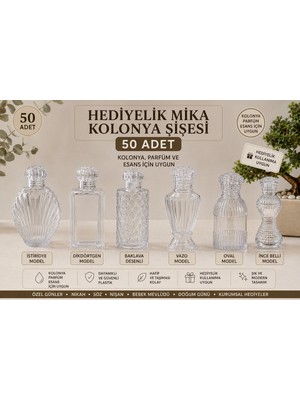 Zarif Souvenirs Mika Sert Plastik Hediyelik Kolonya Şişesi Nişan , Söz, Düğün , Yenidoğan Mevlüt Hediyeliği Boş Süssüz ( Kapak ve Tıpa Dahildir) 50 Adet