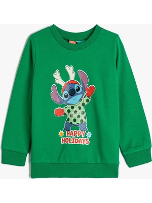 Koton Erkek Bebek Stitch Sweatshirt Yılbaşı Temalı Lisanslı Pamuklu Şardonlu