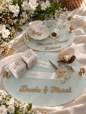 Zarif Souvenirs Kişiye Özel Söz Nişan Tepsisi | Isimli Kahve Sunum Seti | Gelin Damat Kahvesi