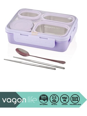 Maison Luré Tek Katlı 4 Bölmeli 950ML Çelik Sefer Tası Yemek Kutusu Yemek Kabı