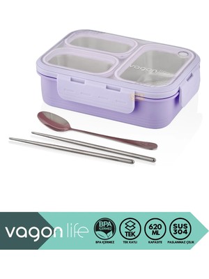 Maison Luré Bento 620ML Tek Katlı 3 Bölmeli Çelik Sefer Tası Yemek Kutusu Yemek Kabı