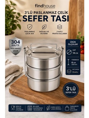 Maison Luré Paslanmaz Çelik 3 Katlı Sefer Tası Yemek Kabı 14X6CM