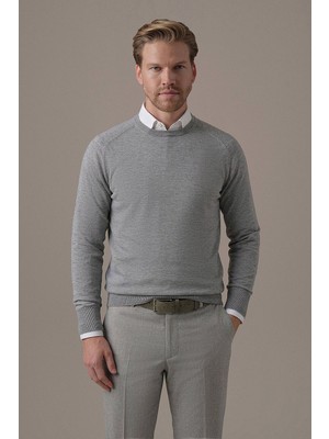 Hemington Extrafine Merino Bisiklet Yaka Açık Gri Triko