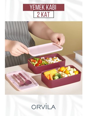Maison Luré 2 Kat Yemek Saklama Kabı Seti - Okul Işyeri Sefer Tası Yemek Kabı