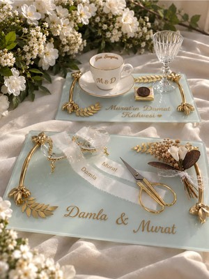Zarif Souvenirs Kişiye Özel Söz Nişan Tepsisi | Isimli Kahve Sunum Seti | Gelin Damat Kahvesi