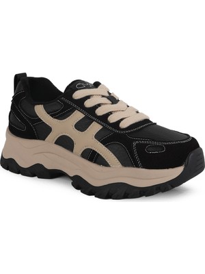 Guja Kadın Spor Ayakkabı 374-1 Bej Süet Detaylı Kalın Tırtıklı Taban Rahat Chunky Günlük Sneaker