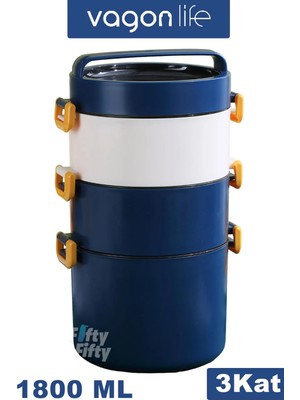 Maison Luré 3 Katlı Büyük Boy 1800 ml Ofis Okul Sefer Tası Yemek Kabı