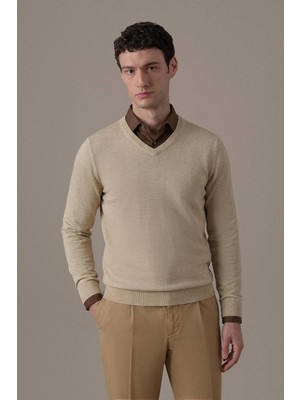 Hemington Extrafine Merino V Yaka Bej Triko