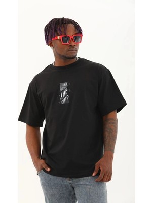 Erkek Kısa Kol Baskılı Bisiklet Yaka T-Shirt - Siyah