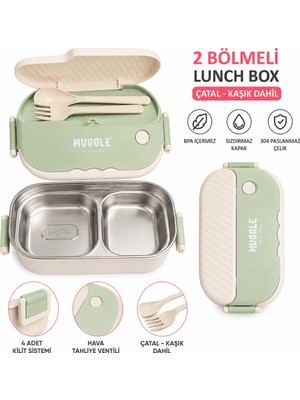 Maison Luré 2 Bölmeli Çelik Lunch Box Beslenme Kabı Çatal Kaşık Dahil Yemek Kabı 1 Parça