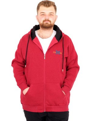 ModeXL Mode Xl Büyük Beden Erkek Kapüşonlu Fermuarlı Sweatshirt U25803 Bordo