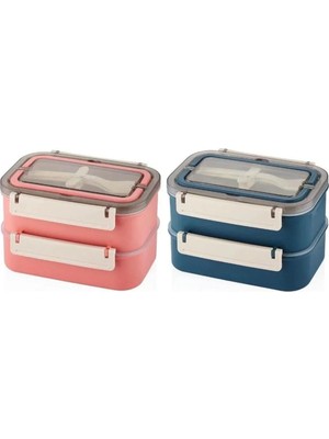 Maison Luré 3 Bölmeli Çelik Saklama Kabı 1600 ml Sızdırmaz Lunchbox Beslenme Çantası