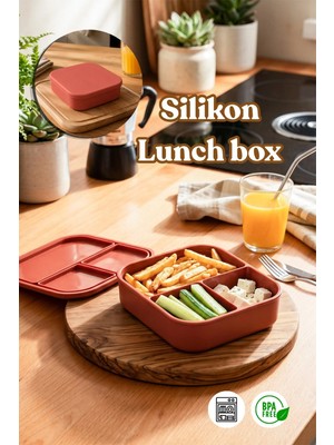 Maison Luré 3 Bölmeli Beslenme Kabı Lunch Box Kiremit 14*16CM Yemek Kabı 1 Parça