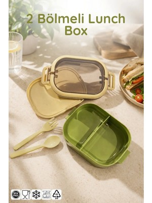 Maison Luré Yemek Kabı Lunch Box Yeşil Diyet Beslenme Kutusu Saklama Kabı Çatal Kaşıklı