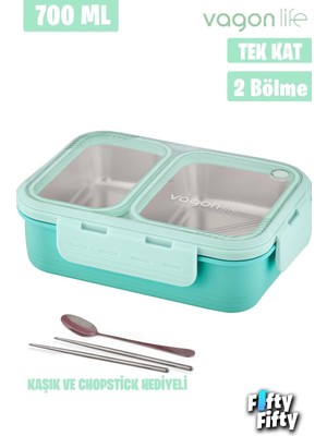 Maison Luré 700 ml Tek Kat Iki Bölmeli Metal Kaşıklı Sefer Tası Yemek Kabı