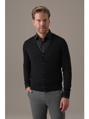 Hemington Ultrafine Merino Yünü Siyah Triko Hırka