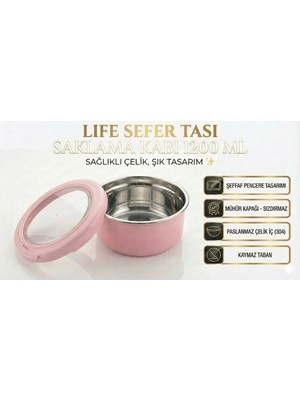 Maison Luré Çelik Sefer Tası 1200 ml Sızdırmaz Kapaklı Saklama Kabı Pembe Yemek Kabı