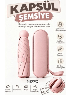 Neffo Çantalı Kapsül Şemsiye Katlanabilir Taşınabilir Mini Cep Şemsiyesi Rüzgar ve Yağmur Koruması