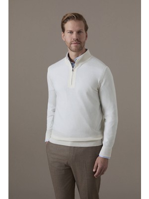 Hemington Ultrafine Kaşmir Fermuarlı Beyaz Polo Triko