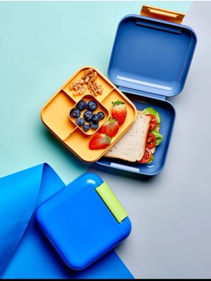 Maison Luré 2 Katlı Mat Mavi Kare Mini Lunch Box Yemek Saklama Beslenme Kutusu Yemek Kabı