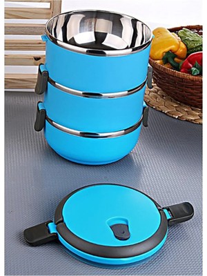 Maison Luré Güntaç 3 Katlı Sızdırmaz Yemek Termosu 2.25 Lt Mavi Yemek Kabı