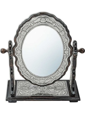 Blackcraft Gümüş Çiçek Desenli Oval Çift Taraflı Ayna