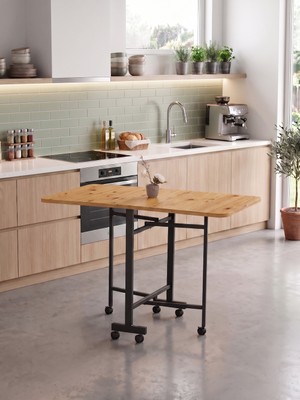 servetavcı Katlanır Mutfak Masası 110X68 - Atlantik Çam (Tekerli)