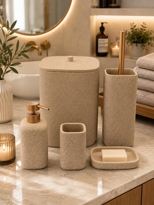 Onedekor 5 Parça Lüx Laduree Loren Bej Banyo Seti
