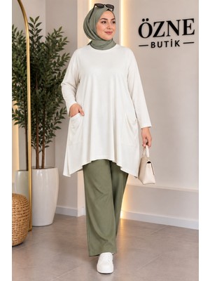 Özne Butik Büyük Beden Cep Detaylı A Kesim Pamuklu Likralı Penye Tunik