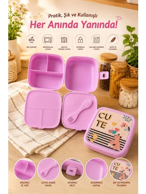 Maison Luré 4 Bölmeli Beslenme Kutusu Kaşık ve Çatallı Yemek Kabı