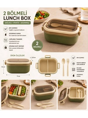 Maison Luré 2 Bölmeli Portatif Kaşıklı Çatallı Sızdırmaz Kilitli Lunch Box Yemek Kabı