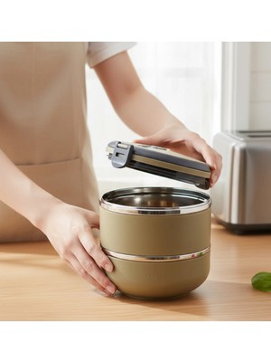 Maison Luré Kahverengi 2 Katlı Sefer Tası ve Beslenme Kutusu 1.2 Litre Yemek Kabı