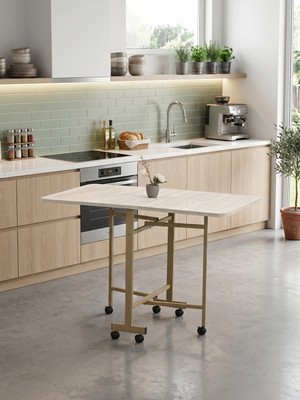 servetavcı Katlanır Mutfak Masası 110X68 - Traverten (Tekerli)