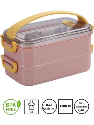 Maison Luré Enjoy Eating Lunch Box Iki Katlı Paslanmaz Çelik Kolay Kilitlenir Sefer Tas Yemek Kabı
