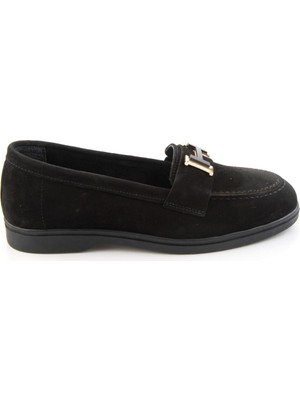 Bambi Siyah Süet Hakiki Deri Kadın Loafer Ayakkabı K01045358002