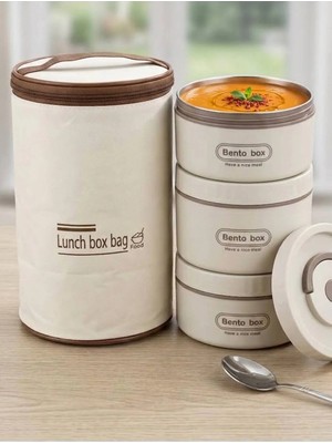 Maison Luré 3 Katlı Sızdırmaz Çelik/plastik Sefer Tası ve Beslenme Kutusu Seti Yemek Kabı