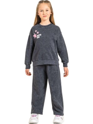 Rolypoly Kız Çocuk Antrasit Uzun Kol Pijama Takımı 3927-3