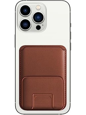 Kadıoğlu Ticaret Toprak Rengi iPhone Magsafe Deri Cüzdan, Stantlı Kartlık