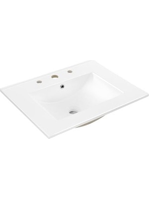 Kadıoğlu Ticaret SNK1001A 3 Delikli 24 Inç G x 18 Inç D Seramik Tek Lavabo Vanity Top, Beyaz