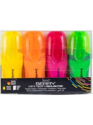 Kadıoğlu Ticaret Berry Mini Fosforlu Kalem, Neon, 4'lü