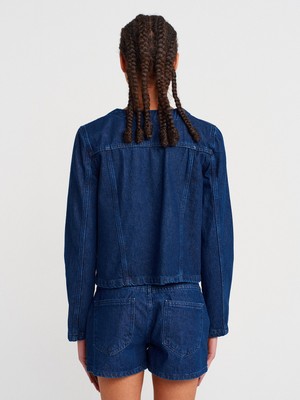 Dilvin 65365 %100 Pamuk Dört Cepli Kısa Denim Mont-Lacivert