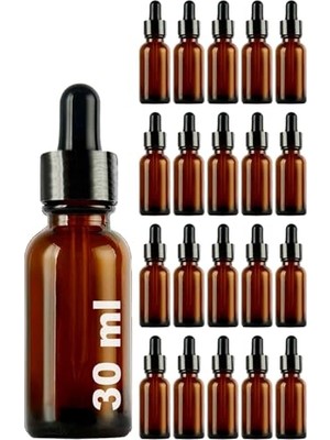 Kazan Hobi Kapak; 30 ml Metal Kapaklı Damlalık Dropper Şişesi Serum 30 cc Cam Şişe 20 Adet (Siyah Lastik | Siyah, Amber/kahverengi)
