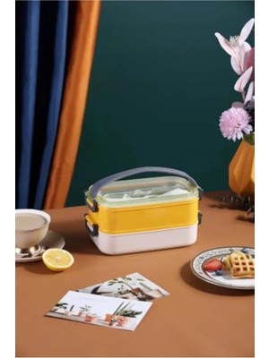 Maison Luré Çift Katmanlı Paslanmaz Çelik Beslenme Kabı 1400 ml Sarı Yemek Kabı