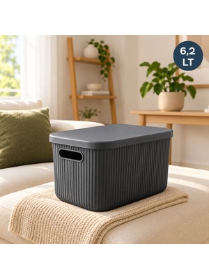 Homing Antrasit Kapaklı Plastik Çok Amaçlı Organizer Kutu 25x18x16 cm