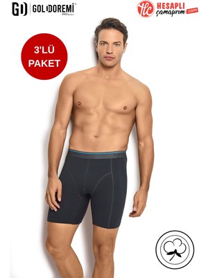 Jiber Erkek Premium Katlama Yapmaz Pamuklu Likralı Esnek Çok Rahat Uzun 3'lü Boxer